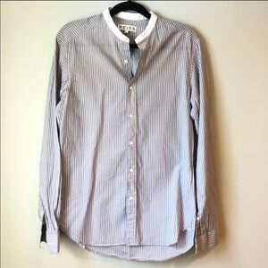 Reiss Cotton Grey Stripe Collarless Shirt
